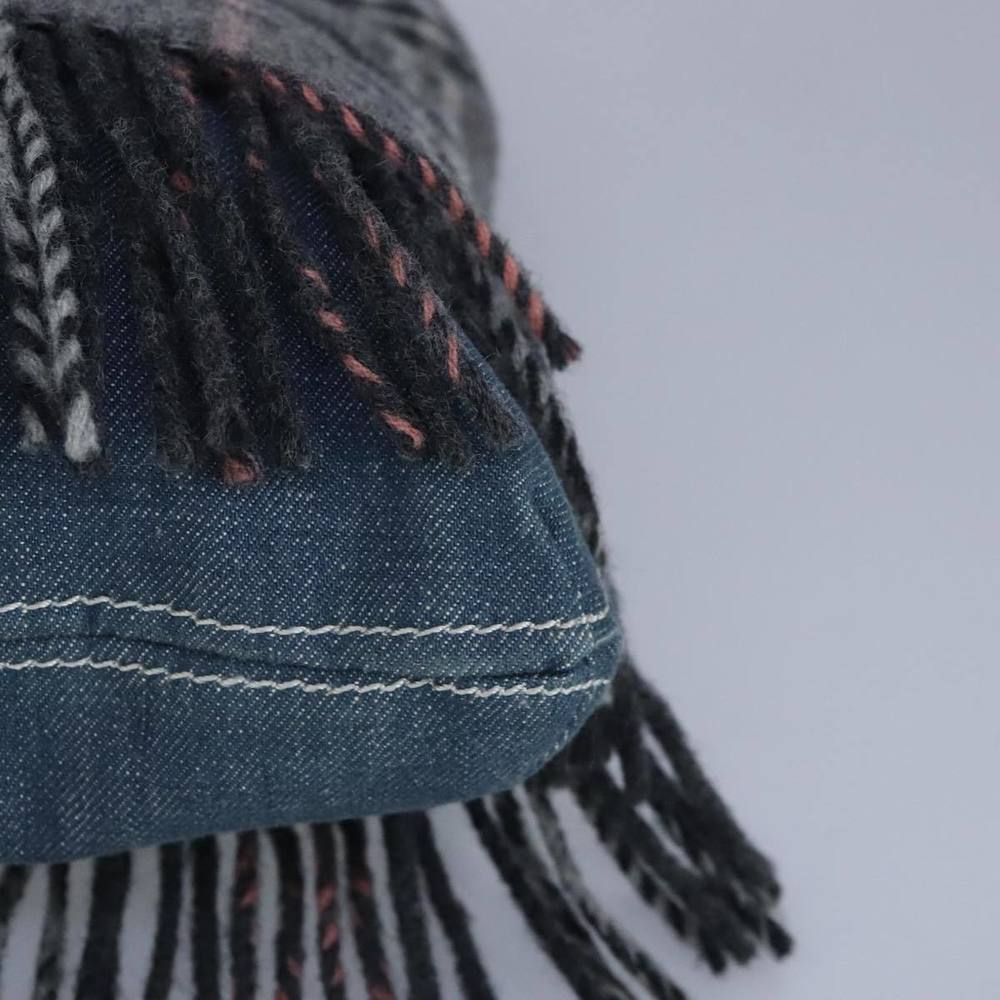 BURBERRY Nova Check Scarf Style Blue Label Hand Bag Wool Gray Silver Auth 96942 - Picture 11 of 16